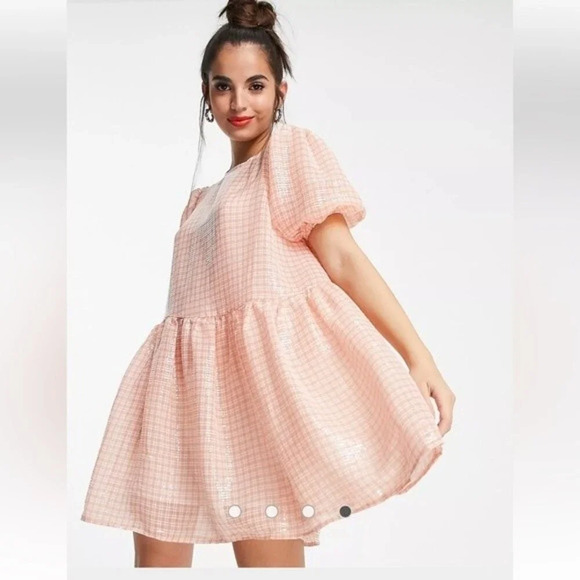 Collective the Label Exclusive metallic smock mini dress in check sequin‎ 12 - Picture 1 of 8